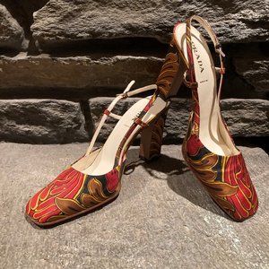 Prada Sz 10 sling back slim block heel shoes